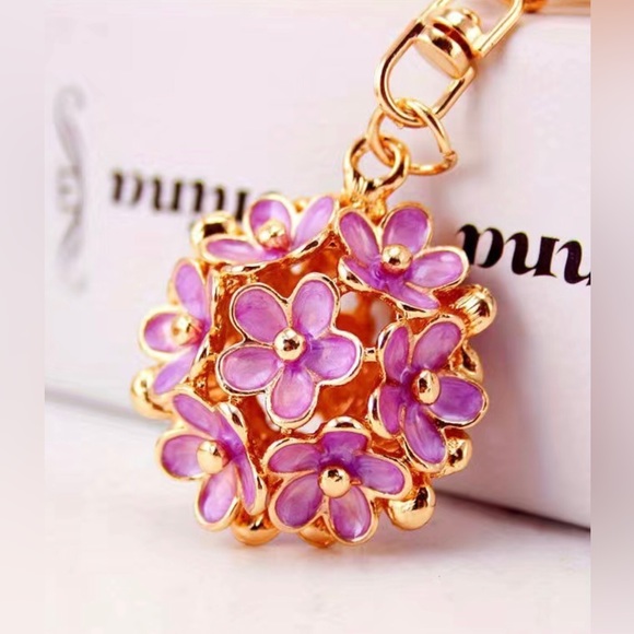 Accessories - Floral Bouquet Bag Charm Key Chain Purple